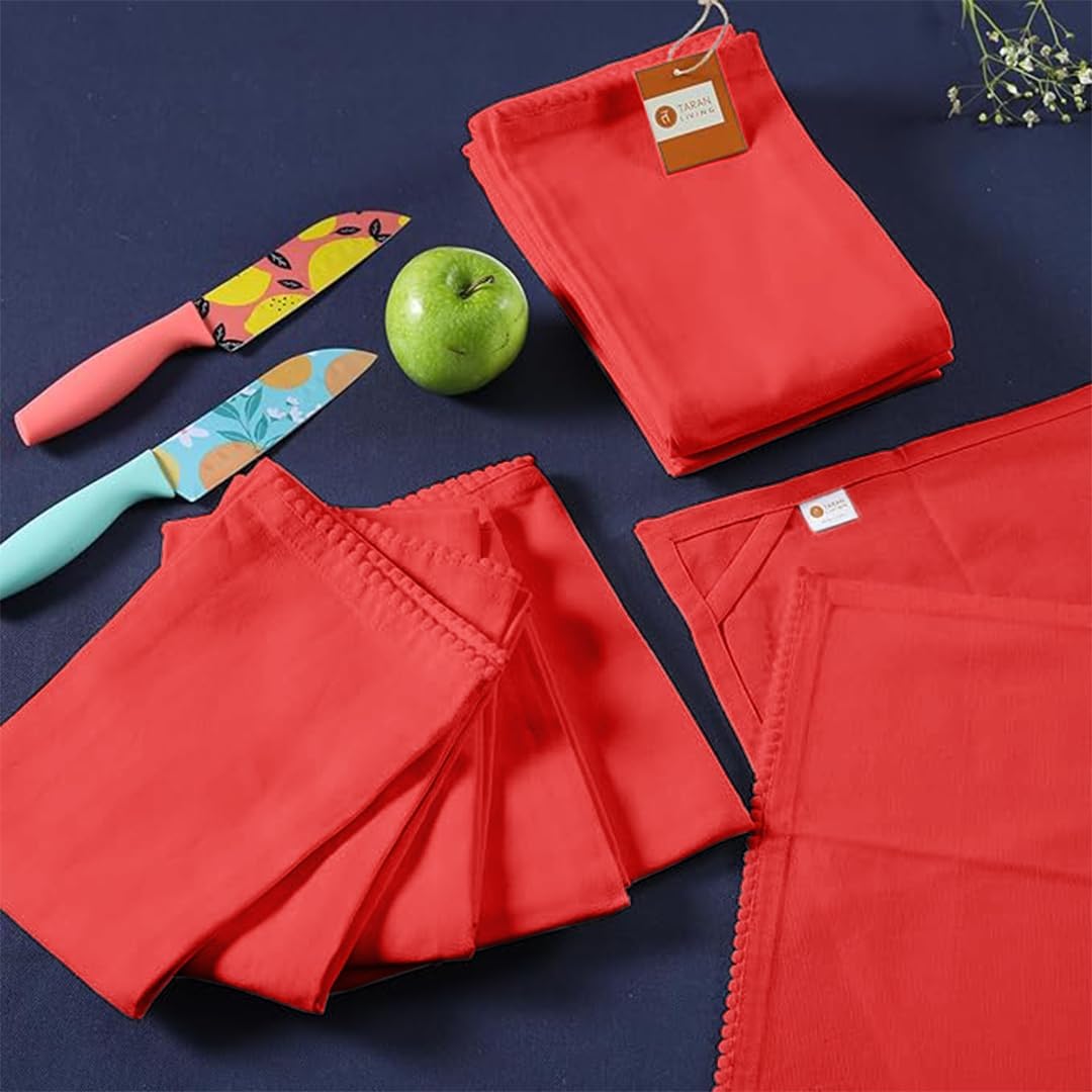 TARAN LIVING Kitchen Towels - 6 Pack (Red, Solid, Cotton, 18"x28")