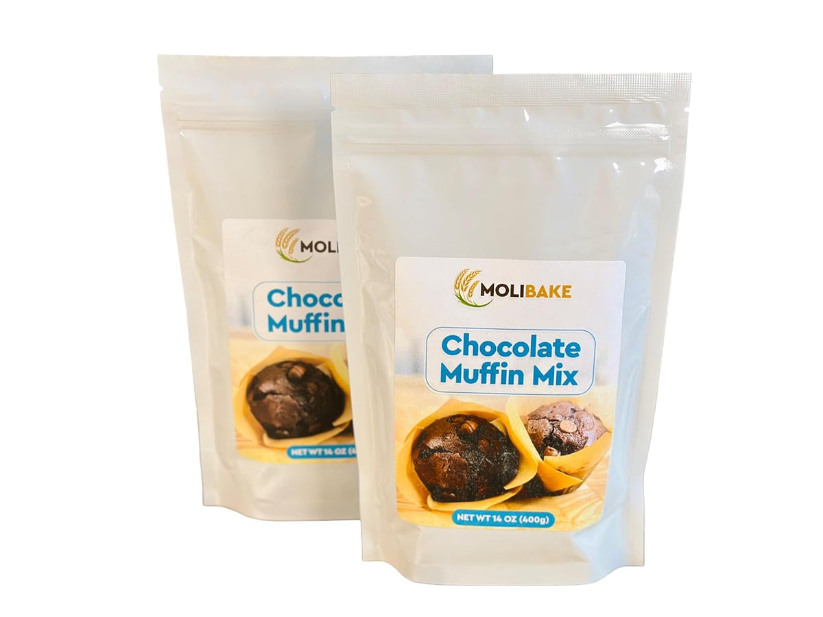Molibake Chocolate Muffin Mix - Pack of 2 – Premium Chocolate Muffin Baking Mix with Cocoa Powder and Real Chips for Home Oven and Maker – 14 oz – Easy-to-Use Mix for Fluffy, Bakery-Style Homemade
