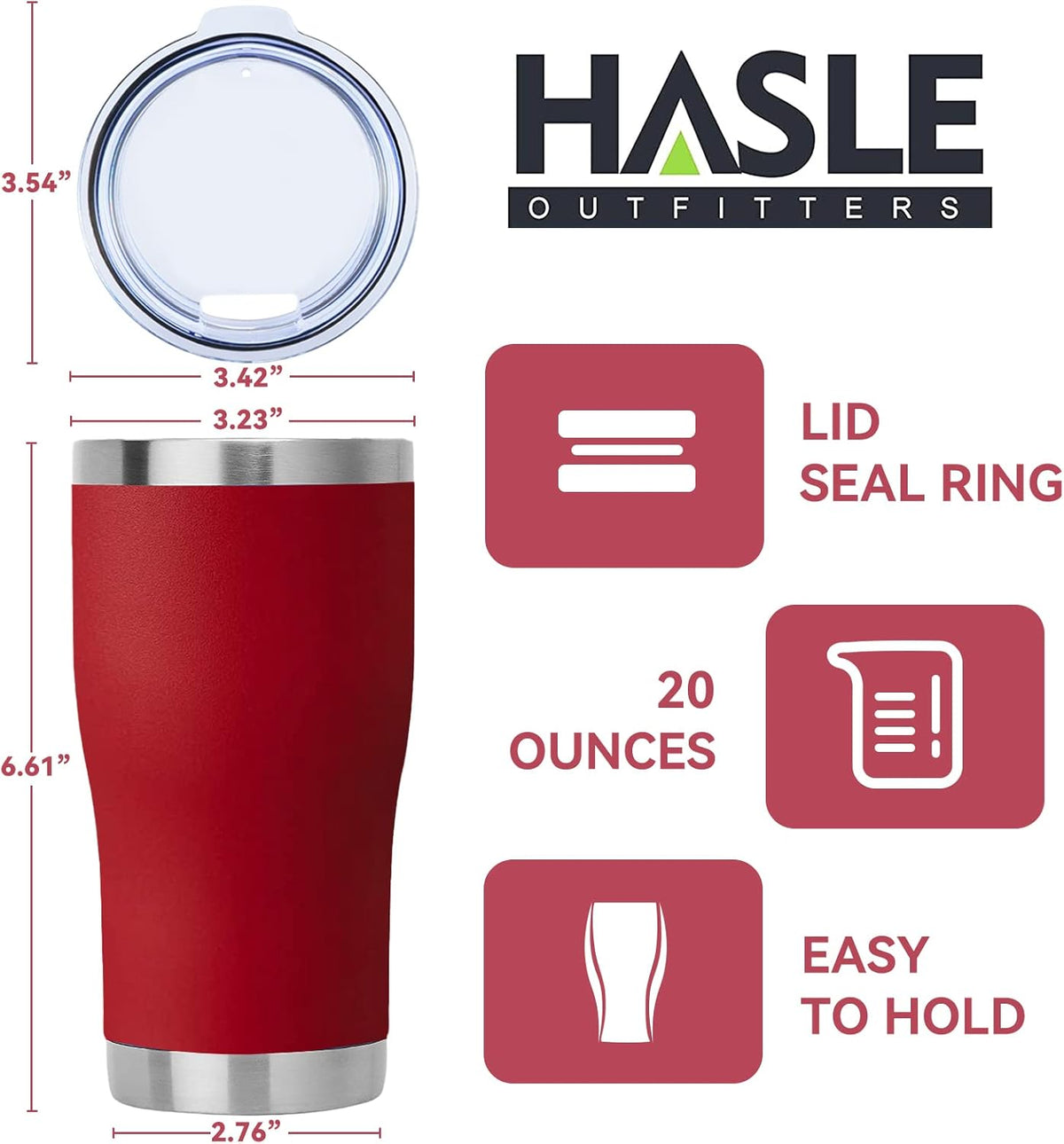 HASLE OUTFITTERS 20 oz Tumbler Bulk, Stainless Steel Tumblers with Lid, Vacuum Insulated Tumbler, Double Wall Powder Coated Cup, coffee mugs, Wine Red, 1 Pack