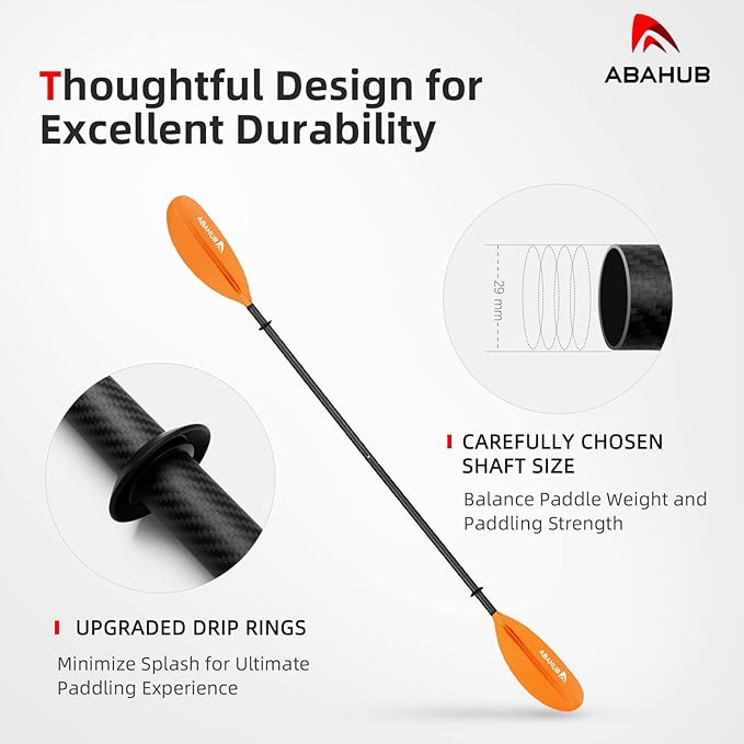 Abahub 1 x Carbon Kayak Paddles, 90.5 Inches Kayaking Oars for Boating, Canoeing with Free Paddle Leash, Carbon Fiber Shaft Black/Blue/Green/Orange/Yellow/White/Red Plastic Blades