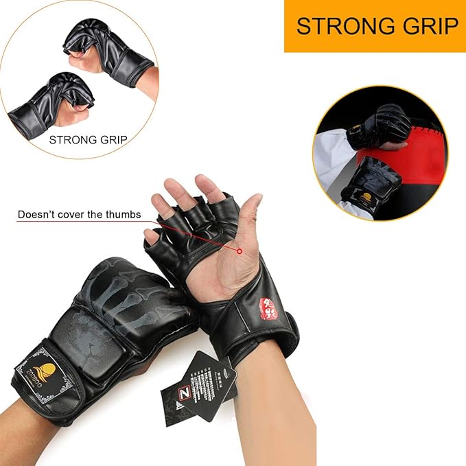 ZooBoo MMA Gloves, Half-Finger Boxing Fight Gloves MMA Mitts with Adjustable Wrist Band for Sanda Sparring Punching Bag Training (One Size Fits Most)