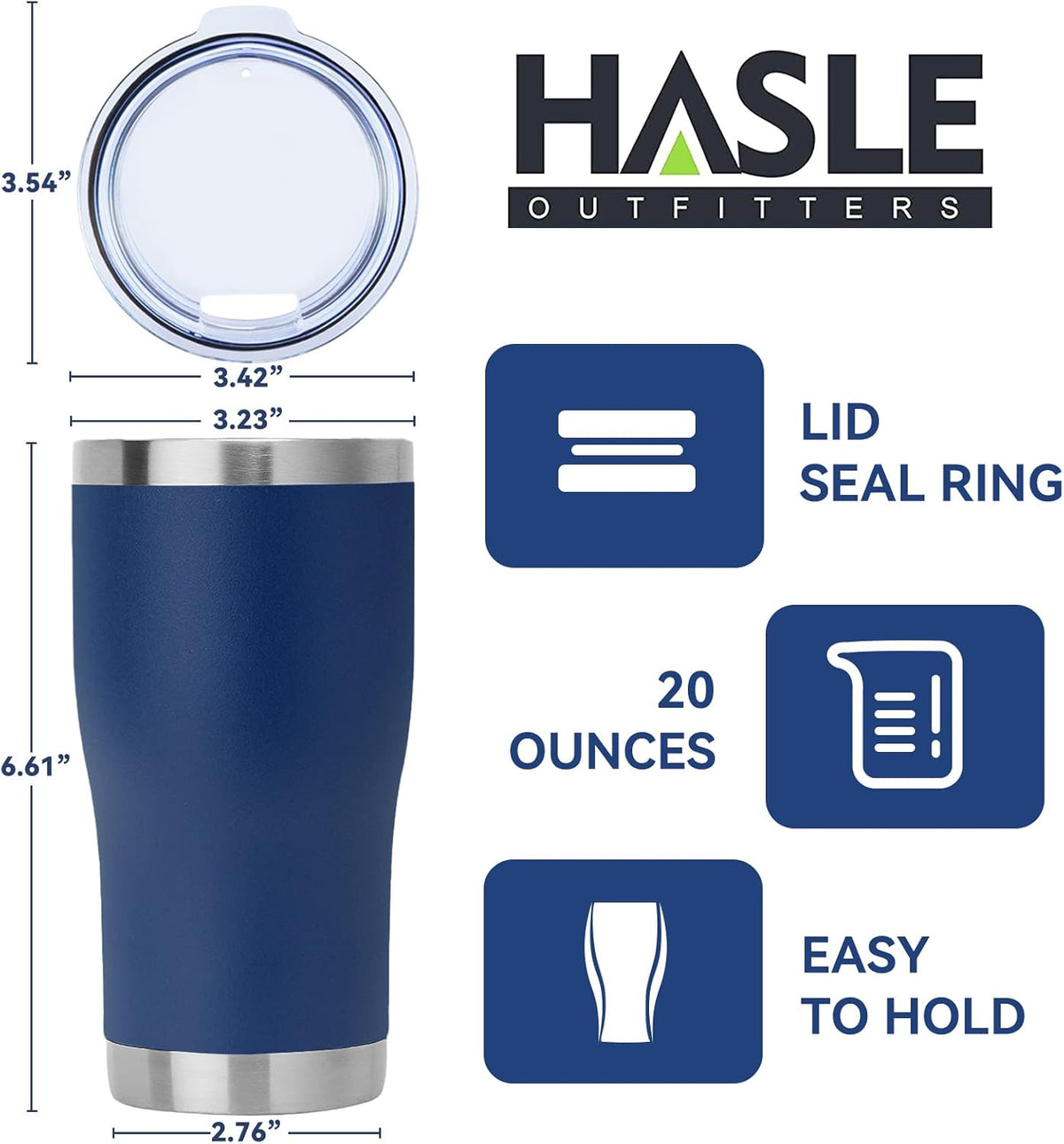 HASLE OUTFITTERS 20 oz Tumbler Bulk, Stainless Steel Tumblers with Lid, Vacuum Insulated Tumbler, Double Wall Powder Coated Cup, coffee mugs, Navy Blue, 6 Pack