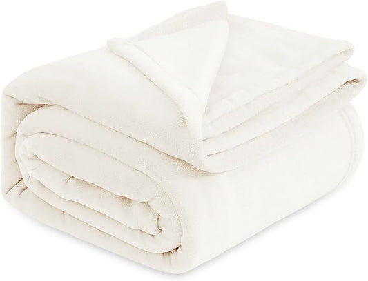 Bedsure Fleece Blanket California King - Lightweight Plush Fuzzy Cozy Soft Blankets for Bed, Cream, 102x96 inches
