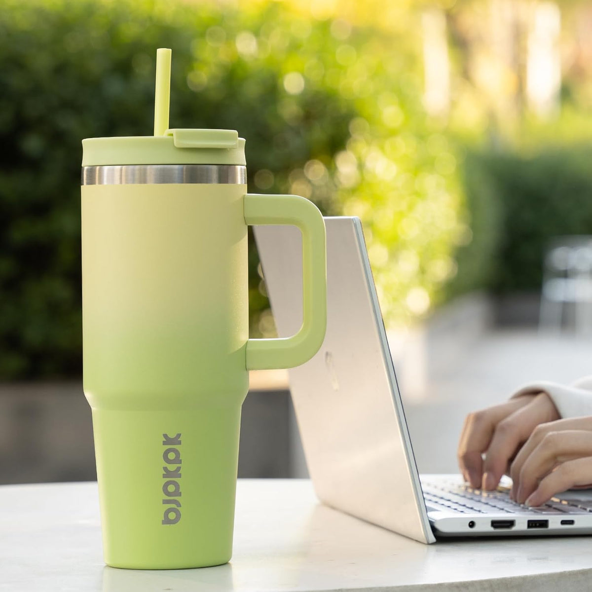 BJPKPK Tumbler With Handle And Straw 40oz Insulated Tumbler Cups With Lid Stainless Steel Travel Coffee Mug,Lime