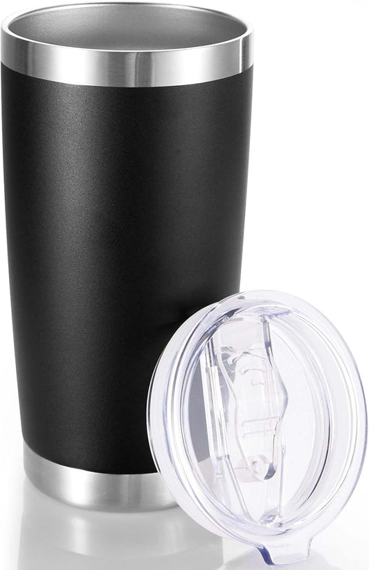 20 oz Tumbler Stainless Steel Tumblers with Lid Double Wall Vacuum Insulated Coffee Mug 20oz Powder Coated Cup for Hot and Cold Drinks, Black, 1 pack