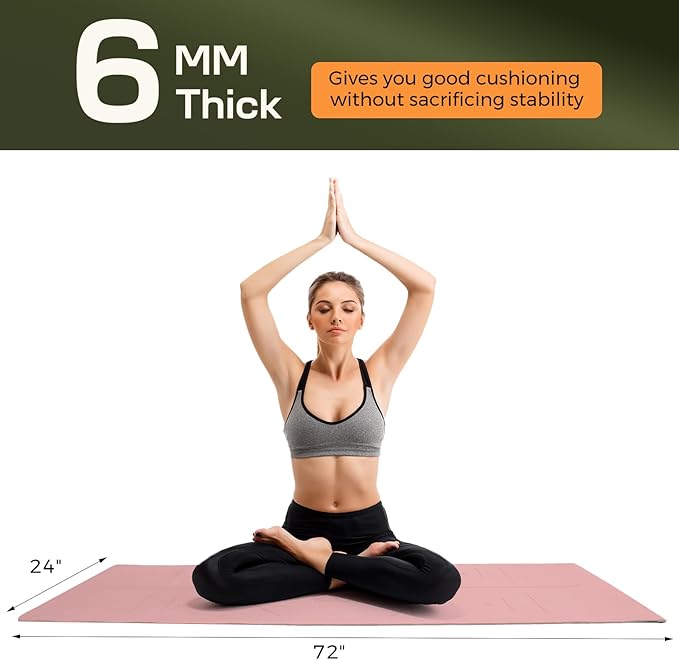 Yoga Mat Non Slip, Anti-Tear 3/16 Thick TPE Yoga Mats for Women and Men, 72"x24" Exercise & Fitness Mat with Carrying Strap, Workout Mats for Yoga, Pilates and Floor Exercise