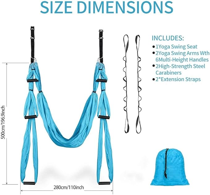 Aerial Yoga Swing Set Yoga Hammock Trapeze Sling Inversion Tool for Indoor Home Fitness (Blue)