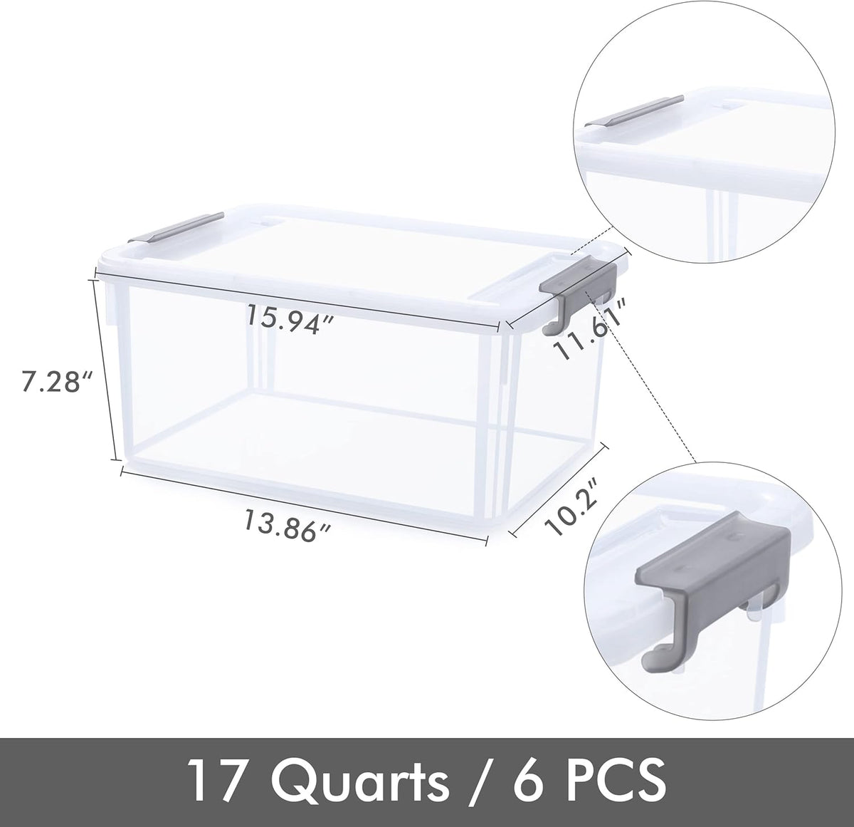 Citylife 6 Packs 17 QT Plastic Storage Bins with Lids Large Stackable Storage Containers for Organizing Clear Storage Box for Garage, Closet, Kitchen