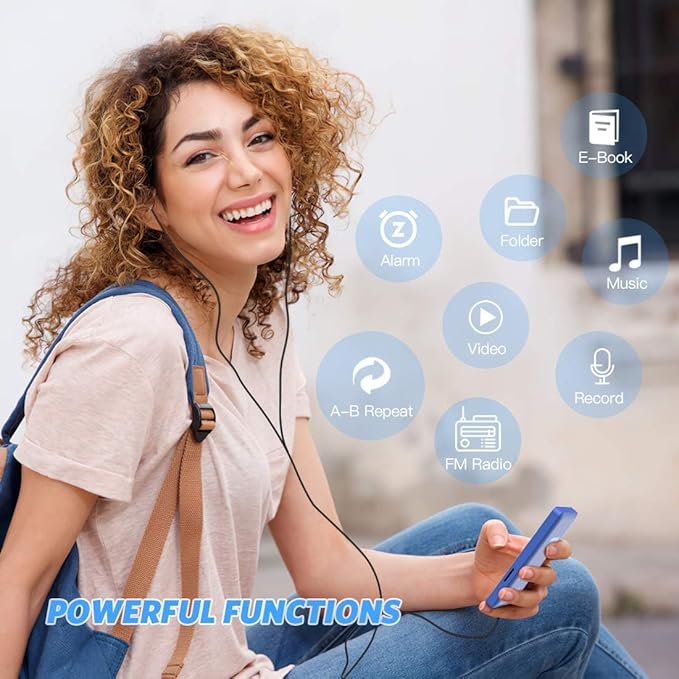 AGPTEK A02PL 64GB MP3 Player, 70 Hours Playback Lossless Sound Music Player, Supports up to 128GB(Deep Blue)