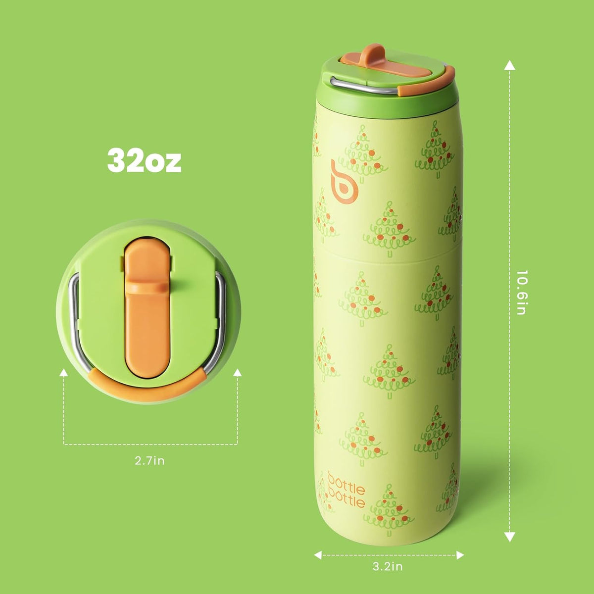 BOTTLE BOTTLE Stainless Steel Water Bottle with Straw Lid and Handle 32 oz Vacuum Insulated Cup for Sports Travel Gym Hiking,Leak-Proof Wide Mouth Water Bottles for Women and Men,tree
