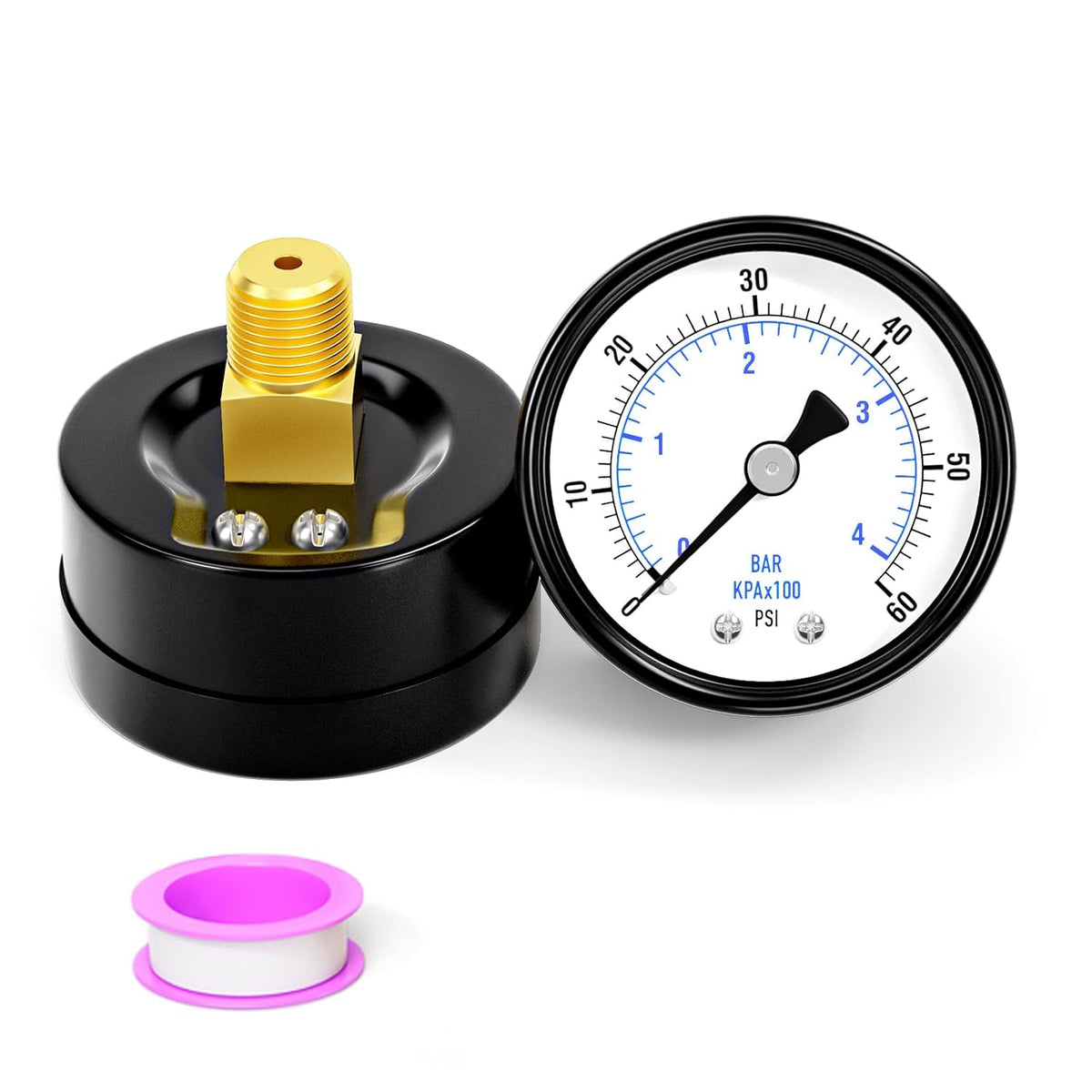 0-60psi Well Pump Pressure Gauge 1/4" NPT 2" Face Dial Size Back Mount, Multifunctional Practical Dry Pressure Gauge, for Water, Oil and Air Compressor