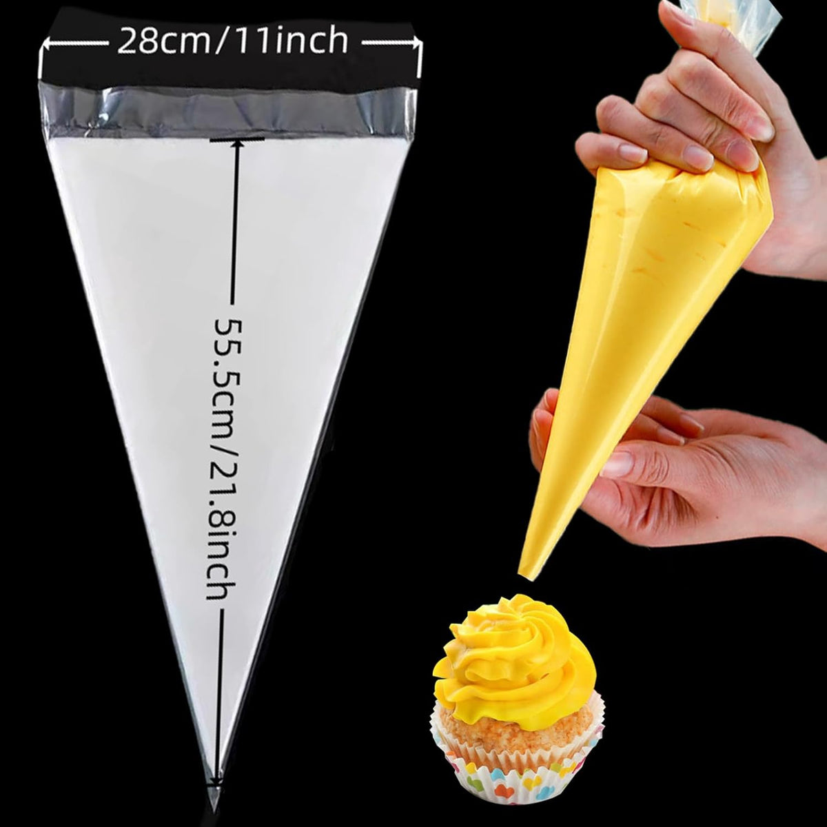 22 Inch Pastry Bags Disposable, 100 Pcs Thick Long Piping Decorating Bags for Frosting, Royal Icing, Professional Cupcake Cake Supplies for Baking and Decorating