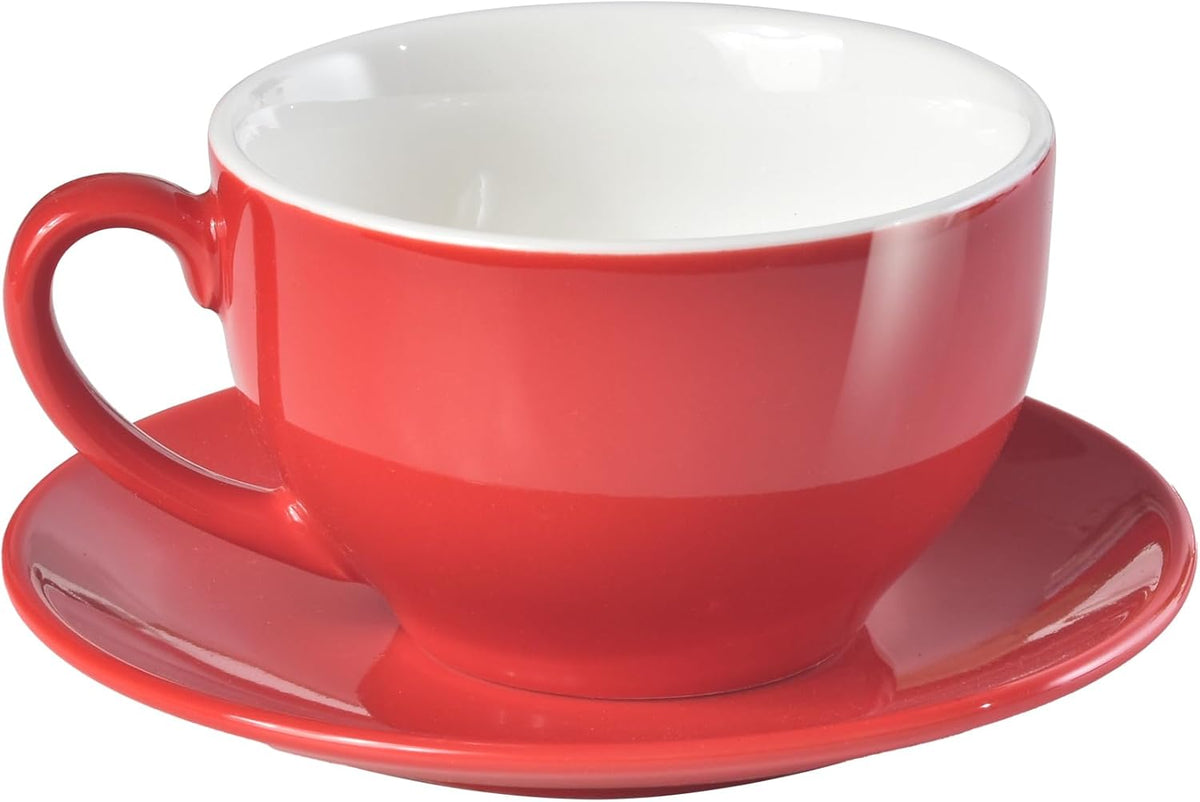 Porcelain Coffee Cup with Saucer 220ml/7.3oz for Cappuccino, Latte, and Tea, Red