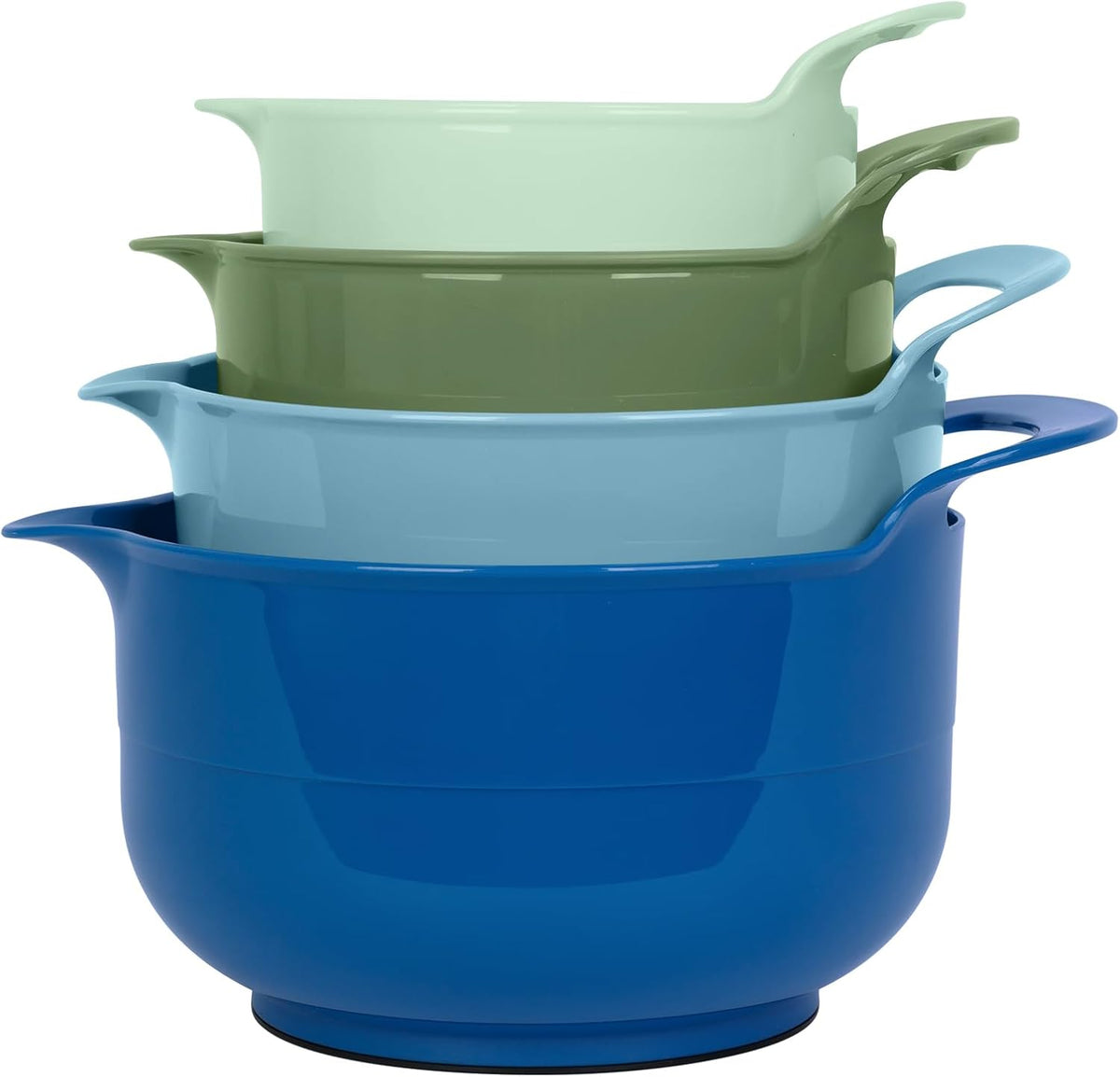 BoxedHome 4 Pack Nesting Mixing Bowl with Pour Spout and Handle, BPA free Microwave & Dishwasher Safe(Green/Blue, 4 Pack with Handle)