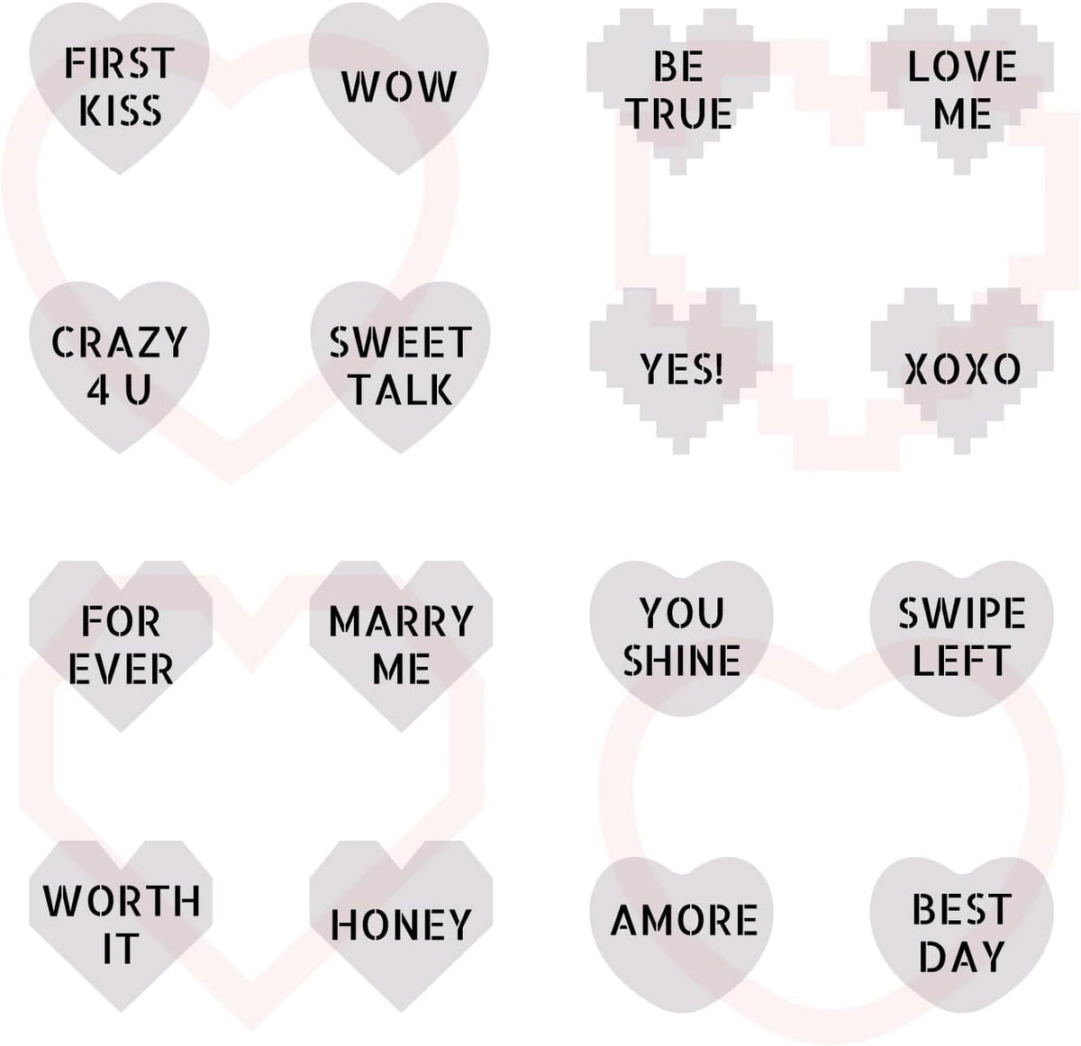 Mini Heart Conversation Cookie Cutter and Stencil Set Bundle Family Love Bakery Cutter Valentine Stencils DIY Bakery for Wedding Holiday and Lover Kids Painting Coloring Pages Comb (Mini Heart)