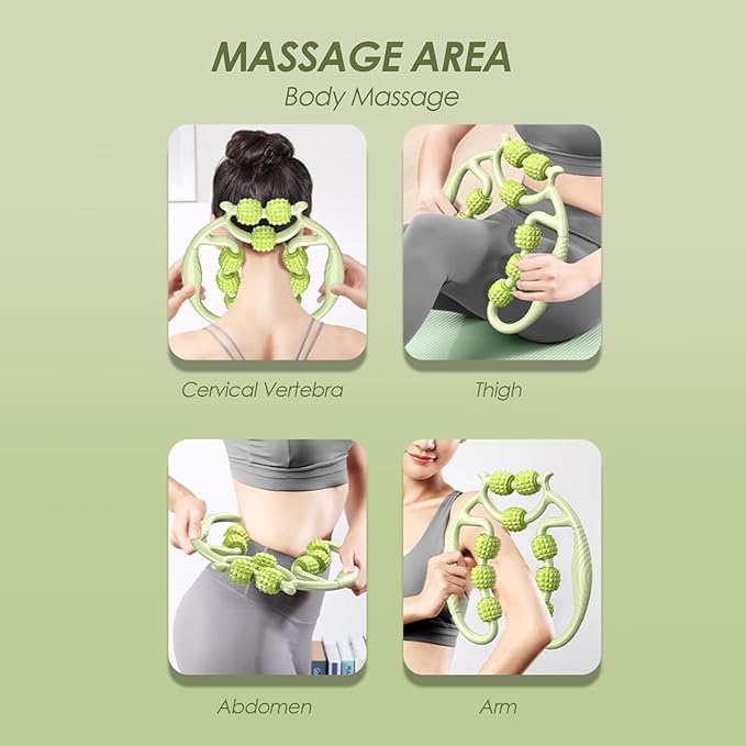 9 Wheels Muscle Roller, Leg Massager Muscle Relaxation Stretching Roller Foam Roller Deep Tissue Massager for Thigh Arms Leg Waist(Green)