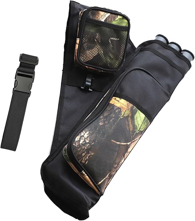 3-Tubes Hip Quiver Waist Hanged Archery Arrow Carry Bag with Pockets Adjustable Belt for Hunting, Target Practice, and Outdoor Shooting, Fits Both Youth and Adults