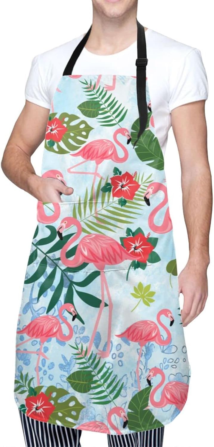 Flamingo Apron Baking Aprons Novelty Cooking Chef Gift Bbq Grilling With 2 Pockets Kitchen Apron