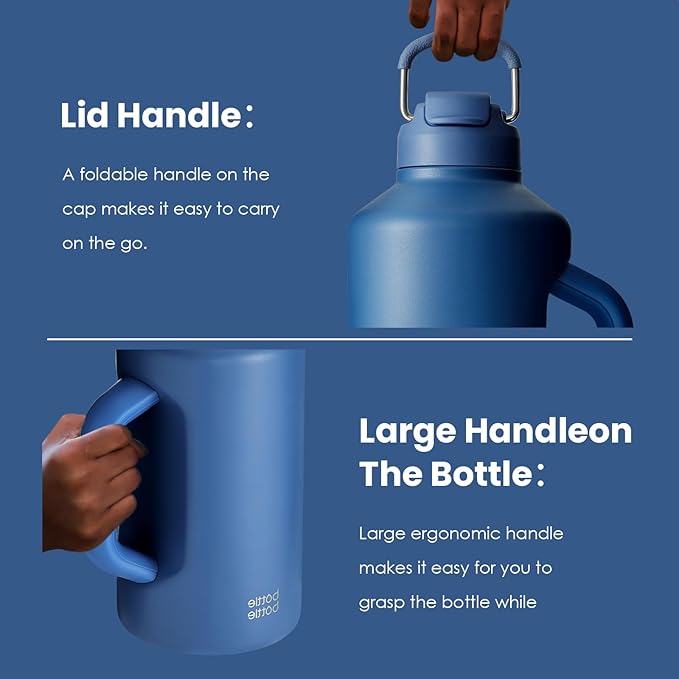 BOTTLE BOTTLE Insulated Water Bottle 64 oz with Straw and Dual-use Lid Stainless Steel Water Bottle for Men with Handle Vacuum Insulated jug for Workout Gym Soccer and Sports blue