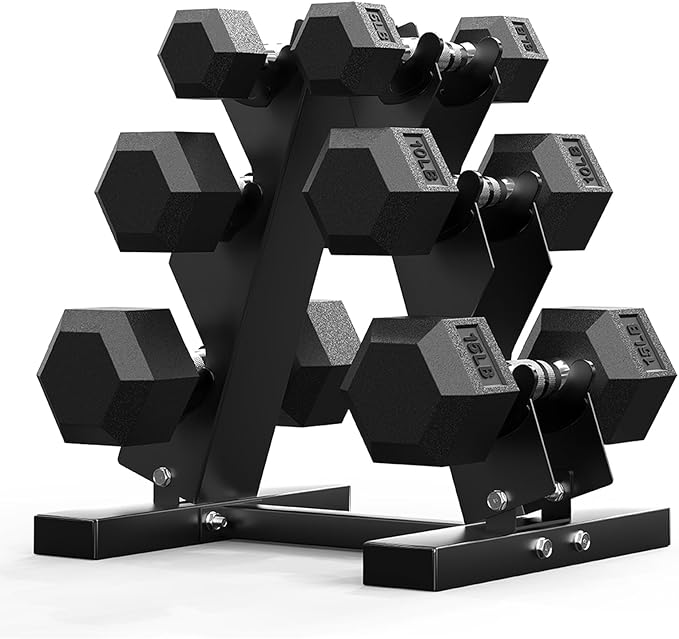PAPABABE Hex Dumbbell Sets with Rack, 60-550lb Rubber Coated Dumbbell Weight Set and Storage Rack, Multiple Options Hand Weights for Strength Training