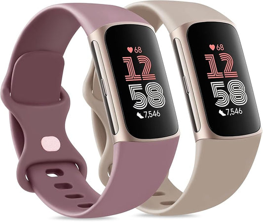 2 Pack Bands Compatible with Fitbit Charge 6 / Fitbit Charge 5 Bands for Women Men, Waterproof Classic Soft Sports Replacement Wristbands