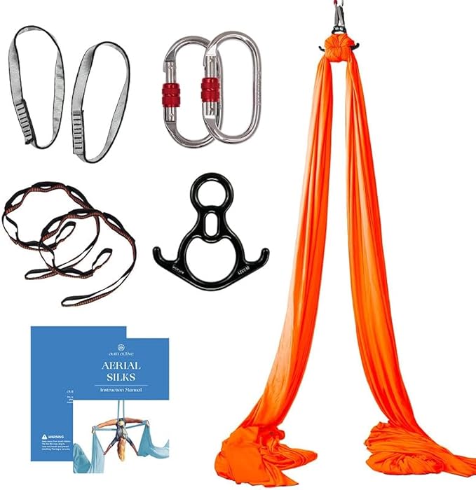 Aerial Silks Starter Kit - Durable 9 Yards of Aerial Yoga Hammock with Hardware & Guide - Aerial Swing for Acrobatic Flying Yoga & All Levels (Aerial Rigging Point Up to 13ft)