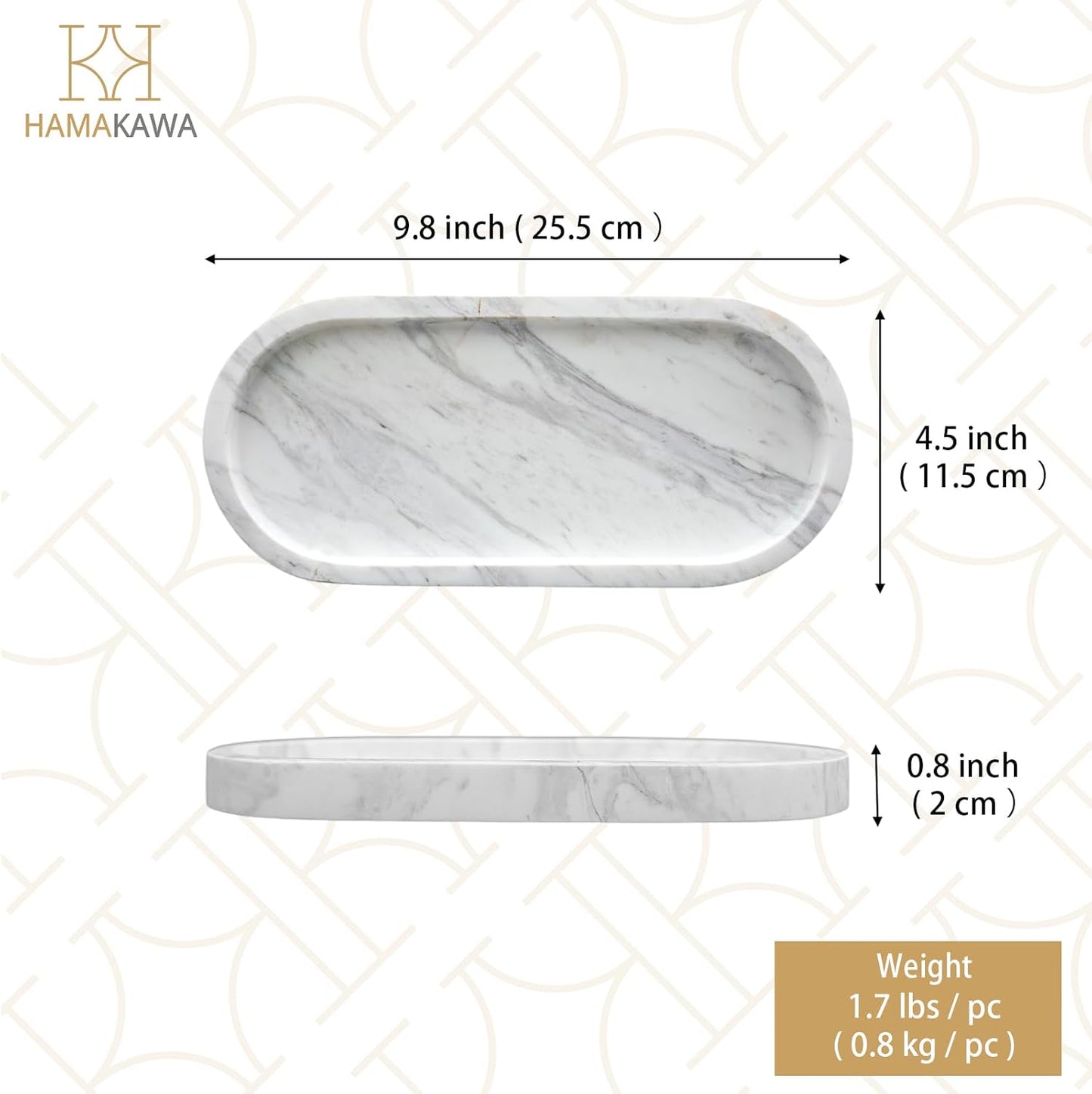 Bathroom Vanity Tray, Large Natural Marble Oval Sink Tray 10 Inch, Jazz White Limestone Dresser Tray for Soap Dispenser Modern Countertop Organizer for Kitchen Countertops, Home Decor
