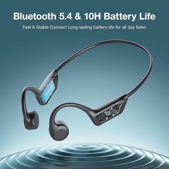 Bone Conduction Headphones, Open Ear Headphones Wireless Bluetooth with Mic, Superior Sound Running Headphones 10H Playtime, Comfortable Fit Waterproof for Music, Workouts, Travel