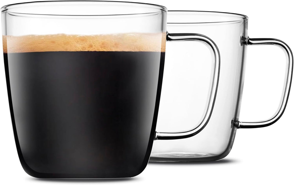 LUXU Premium Large Glass Coffee Mugs(Set of 2)-24 oz,Wide Mouth Hot or Cold Beverage Mugs,Modern Simplicity Glass Tea Coffee Cups-Big Capacity with Comfortable Handle for Home and Office-Clear