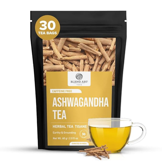 BlendArt Teas - Ashwagandha Root TeaBags - 30 Count - Pyramid Tea Bag |Ancient Adaptogen Superfood for Men and Women | Helps in Relive Stress | Promote Cleansing & Wellness | Caffeine Free | Ziplock Pouch