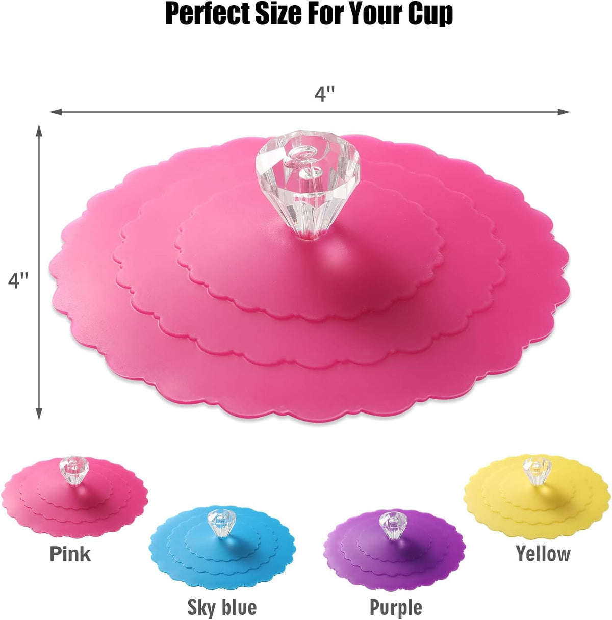 Silicone Cup Covers (Set of 4) ， Multicolored Silicone Lids for Mugs, Cups, Tea Pots,Flexible Mug Covers，Hot Cup Lids for Coffee & Tea