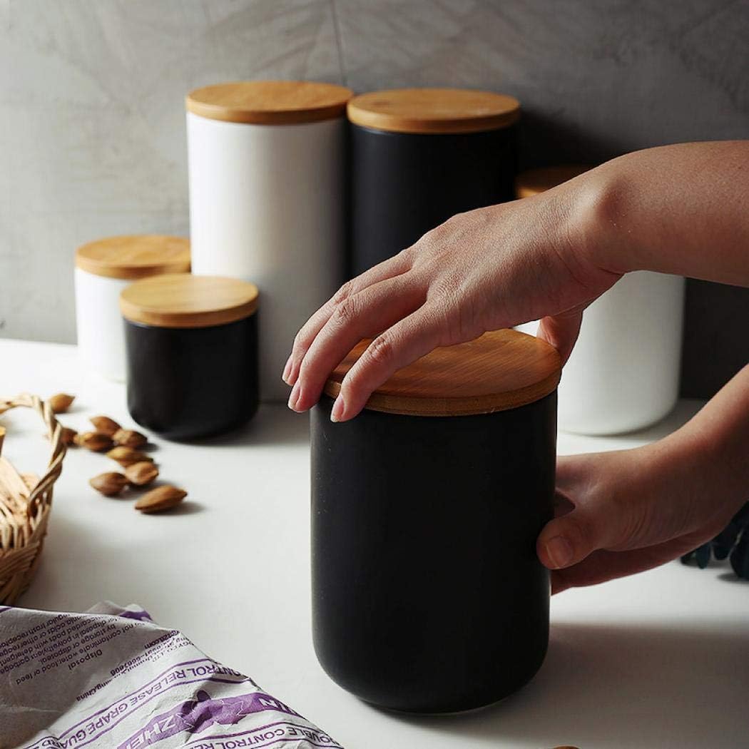 MilkyWay Ceramic Food Storage Jar Canister Modern Design Food Canisters with Airtight Seal Bamboo Lid,Loose Tea Coffee Spice Nuts Snacks Seasonings Storage Jar Canister Caddy (White 31.67oz/900ml)