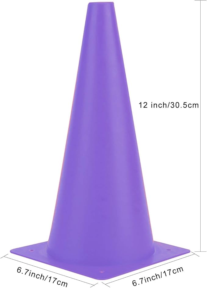 12 Inch Traffic Training Cones, Plastic Safety Parking Cones, Agility Field Marker Cones for Soccer Basketball Football Drills Training, Outdoor Sport Activity & Festive Events - 6 Colors