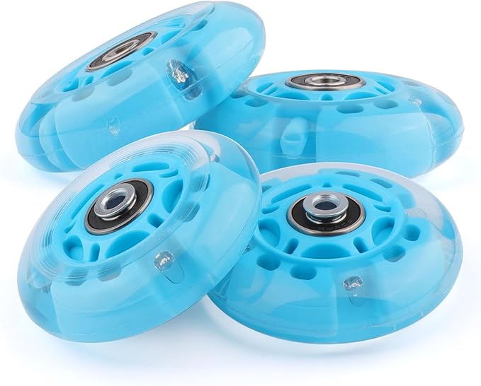 8pcs Inline Skate Wheels Led Light-Up Wheels 64/70/72/76/80mm w/Bushings 85-88A for Kids and Youth Beginners Children's Inline Skates Indoor/Outdoor Use (Blue, 76mm)