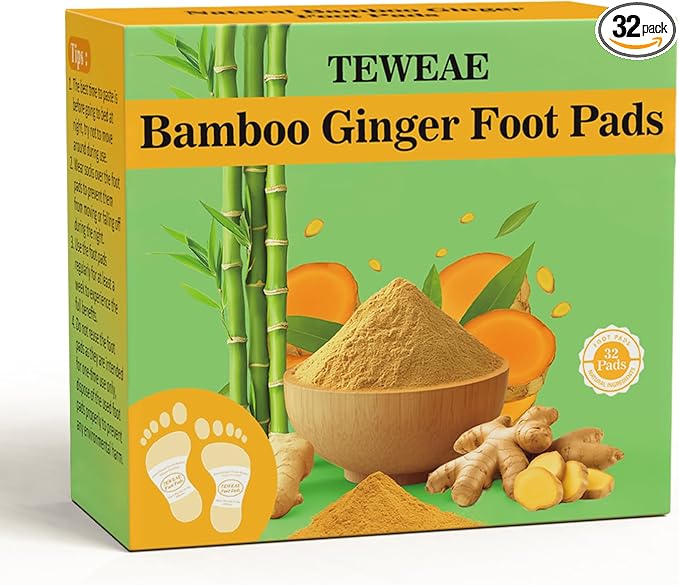 32 Pads Foot Pads -with Pure Natural Turmeric & Ginger, Wormwood, Bamboo Vinegar, Bigger Adhesive Pad Ginger Foot Pads