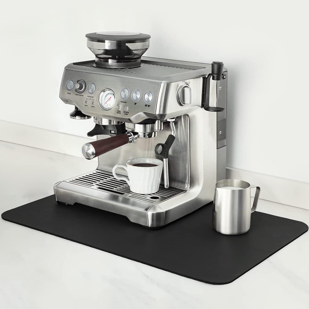 Mimore Coffee Mat - 12x19 Inch Black Countertop Mat - Absorbent, Hides Stains, Rubber Backed - Dish Drying Mat Fits Under Coffee Maker or Espresso Machine