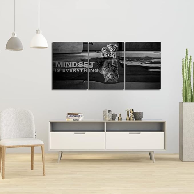 3 Panels Mindset is Everything Motivational Canvas Wall Art Inspirational Entrepreneur Quotes Poster Print Artwork Painting Picture for Framed Home Decoration Living Room office bedroom 60''W x 28''H