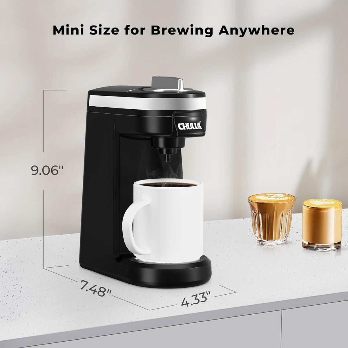 CHULUX Single Serve Coffee Maker for K Capsule and Ground Coffee, Single Cup Coffee Machine, Black