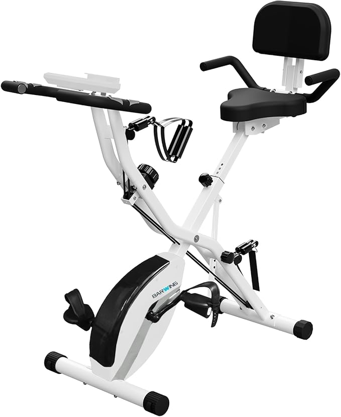 BARWING Stationary Exercise Bike for Home Workout, 5 IN 1 Foldable Indoor Cycling Bike for Seniors, 350LB Capacity, 16-Level Magnetic Resistance, Seat Backrest Adjustments