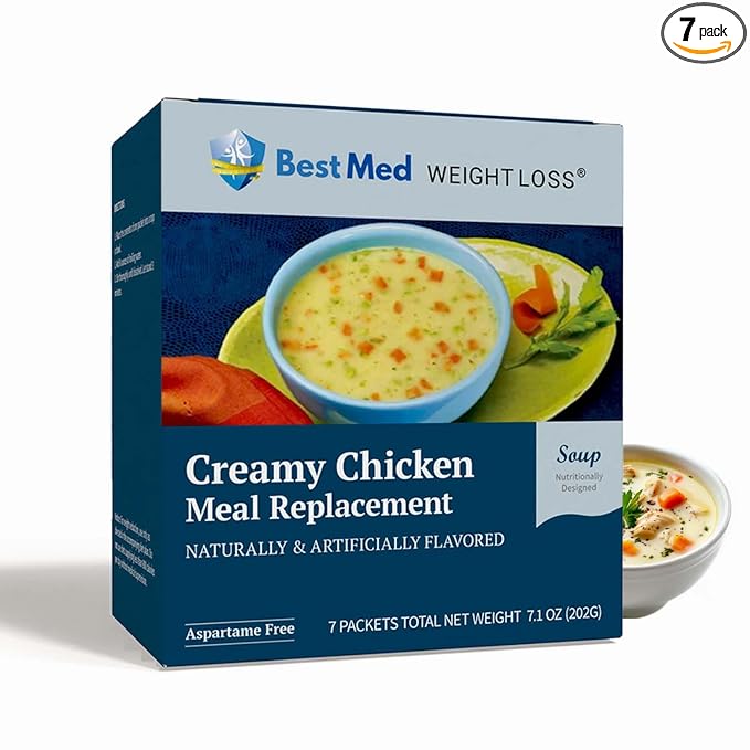 BestMed Weight Loss High Protein Soup | Creamy Chicken | 15g Protein, Low Calorie, Low Fat, Low Sugar | Bariatric-Friendly, Aspartame-Free, Gelatin-Free | Meal Replacement Soup | 7/Box