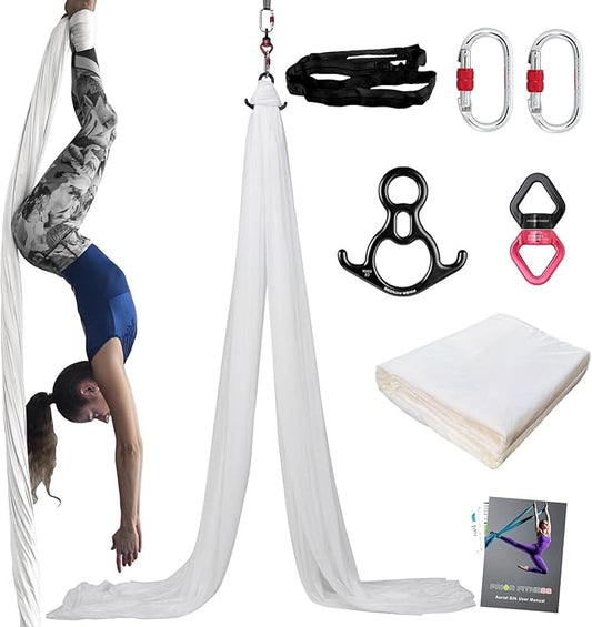PRIOR FITNESS Aerial Silks Kit Colorful 9/15/20 Yards 40D Nylon Fabric Hammock Set With Hardware & Guide for All Levels Of Aerial Yoga Practice and Acrobatic Flying For Adults Aerial silk