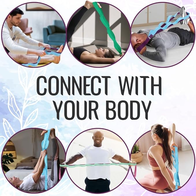 TECEUM Stretching Strap for Yoga & Physical Therapy – 10 Loops – Non-Elastic Leg Stretch Straps for Stretching, Exercising, Pilates, Post-Injury Rehabilitation for All Levels – Men & Women
