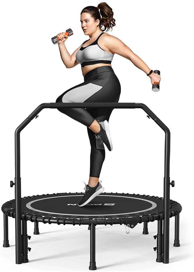 BCAN 40"/48" Rebounder Trampoline for Adult, 450/550LBS Fitness Trampoline with Bungees, Adjustable Handle, Stable & Quiet, Indoor Outdoor, Whole-Body Workout & Relaxation at Home for Women/Men