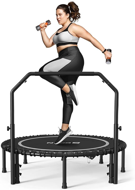 BCAN 40"/48" Rebounder Trampoline for Adult, 450/550LBS Fitness Trampoline with Bungees, Adjustable Handle, Stable & Quiet, Indoor Outdoor, Whole-Body Workout & Relaxation at Home for Women/Men