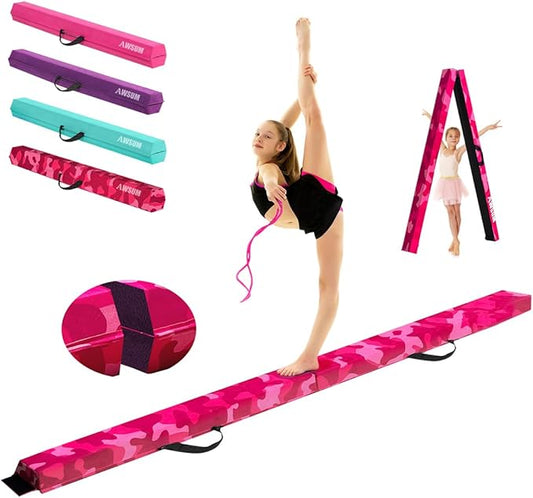 AWSUM Foldable Balance Beam for Kids, 6ft/8ft/9ft/10ft Anti-Slip Gymnastics Equipment, Suede Cover, Toddler to Teen, for Home Training School