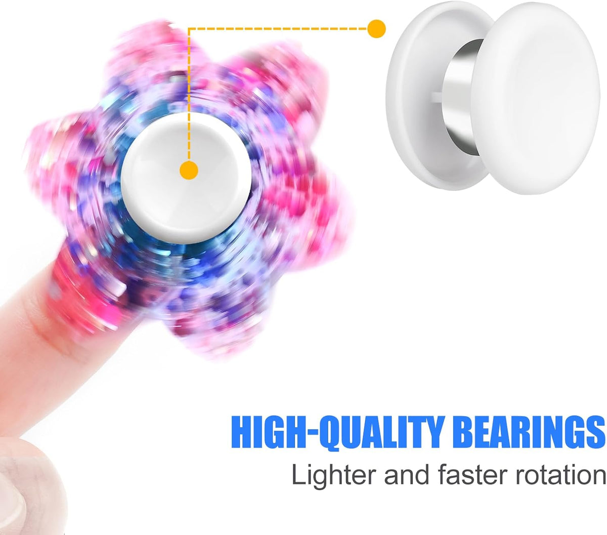 16 Pack Fidget Spinner Bearing and Cap Replacement Set, Chrome Steel Bearing Balls, High Speed 13mmx7mmx4mm Bearings Single Sealed Small Bearings for Fidget Spinner