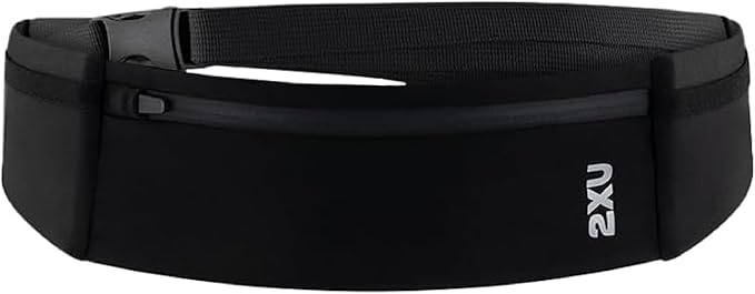 2XU Unisex Run Belt Black - Lightweight and Adjustable Fitness Waist Pack for Running, Jogging, and Outdoor Activities - Securely Holds Phone, Keys, and Essentials - One Size