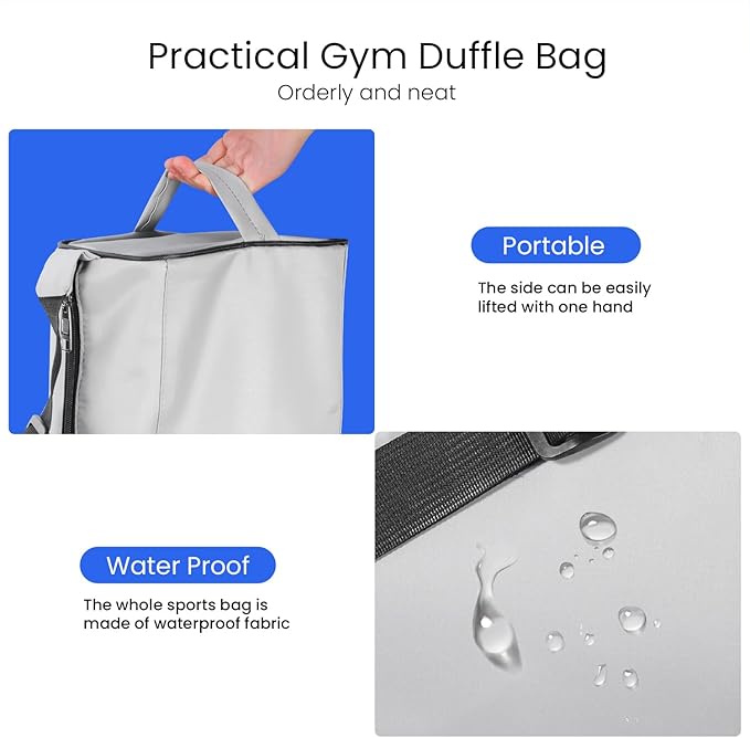 C&F BOGMOST Small Gym Bag for Women & Men,Small Lightweight Duffel Bag Carry On Bags Mini Duffel Travel Bag Waterproof Sports Bags for Workout/Sport/Travel, Grey