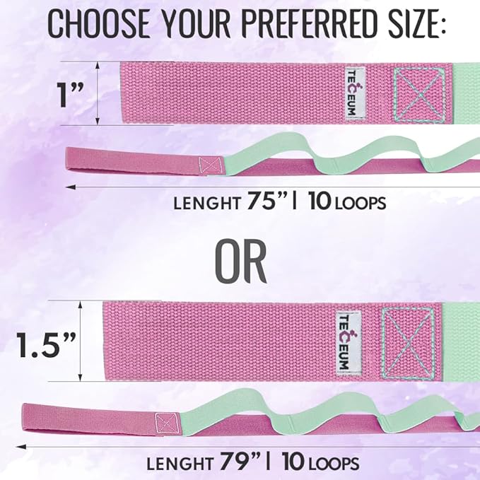 TECEUM Stretching Strap for Yoga & Physical Therapy – 10 Loops – Non-Elastic Leg Stretch Straps for Stretching, Exercising, Pilates, Post-Injury Rehabilitation for All Levels – Men & Women