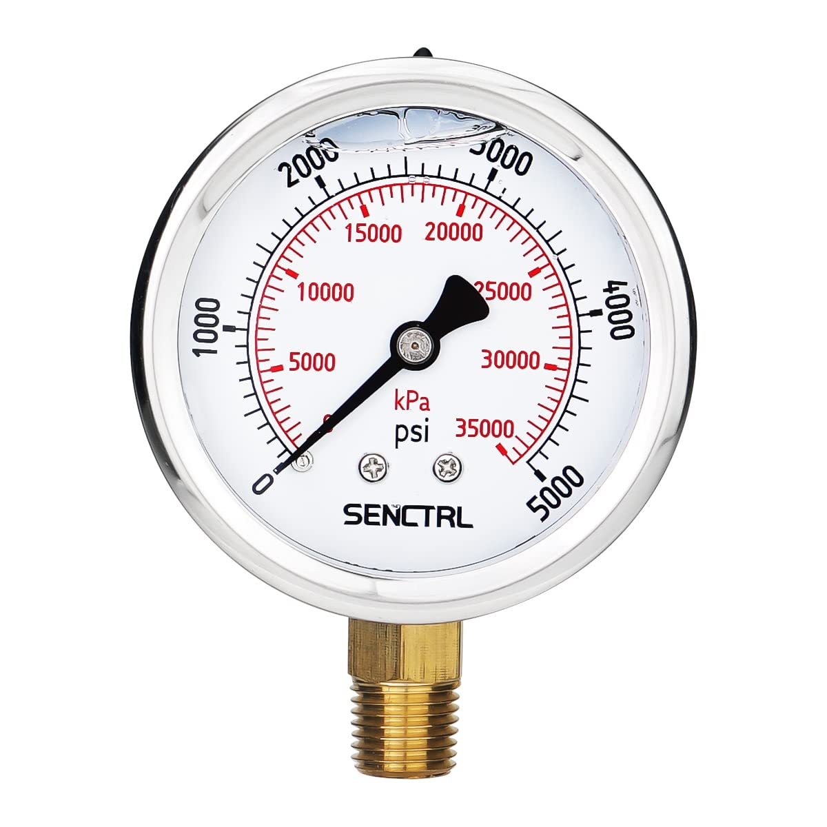 SENCTRL 5000 Psi Glycerin Liquid Filled Hydraulic High Pressure Gauge, 2.5" Dial Size, 1/4" NPT Lower Mount, Stainless Steel Case, for Air Gas Water Oil Pressure Test